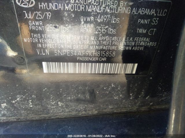 Photo 8 VIN: 5NPE34AF9KH815858 - HYUNDAI SONATA 