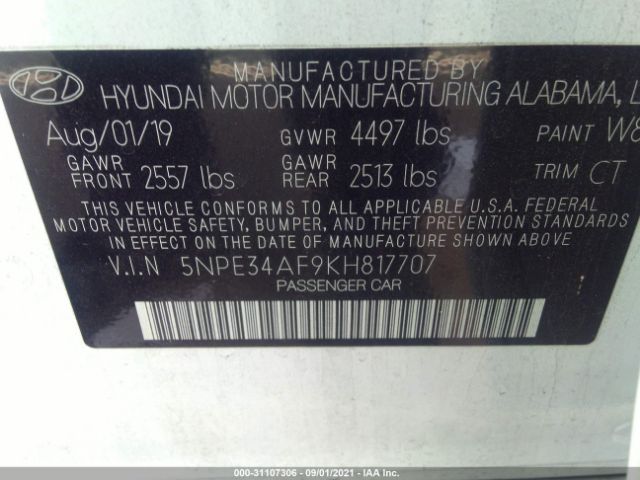 Photo 8 VIN: 5NPE34AF9KH817707 - HYUNDAI SONATA 