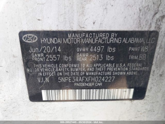 Photo 8 VIN: 5NPE34AFXFH024227 - HYUNDAI SONATA 