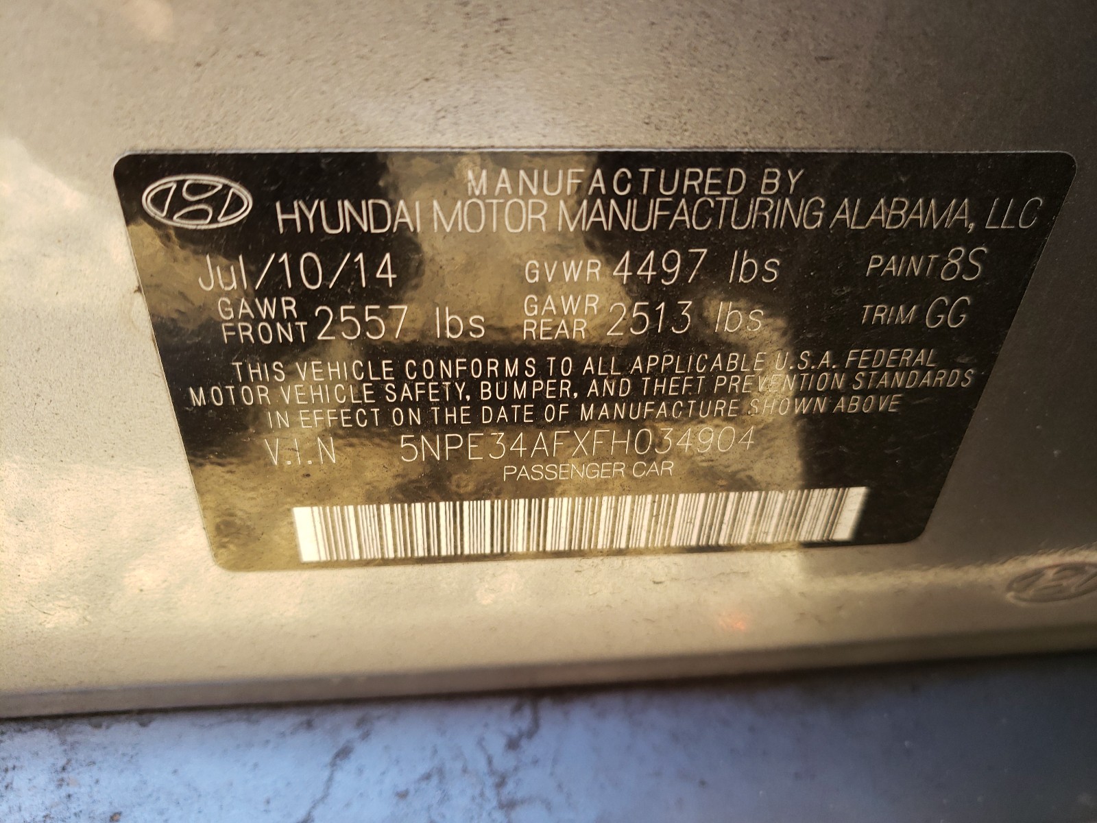 Photo 9 VIN: 5NPE34AFXFH034904 - HYUNDAI SONATA SPO 