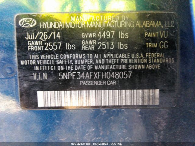 Photo 8 VIN: 5NPE34AFXFH048057 - HYUNDAI SONATA 