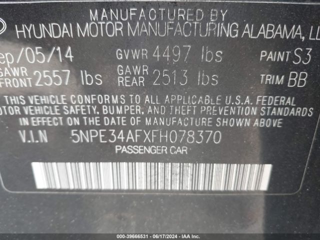 Photo 8 VIN: 5NPE34AFXFH078370 - HYUNDAI SONATA 