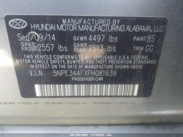 Photo 8 VIN: 5NPE34AFXFH081639 - HYUNDAI SONATA 