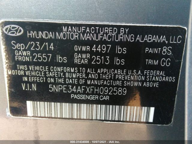 Photo 8 VIN: 5NPE34AFXFH092589 - HYUNDAI SONATA 