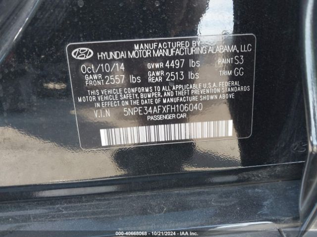 Photo 8 VIN: 5NPE34AFXFH106040 - HYUNDAI SONATA 