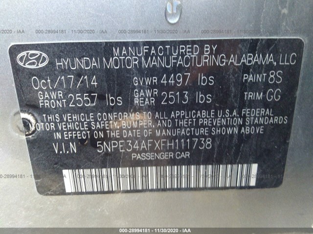 Photo 8 VIN: 5NPE34AFXFH111738 - HYUNDAI SONATA 