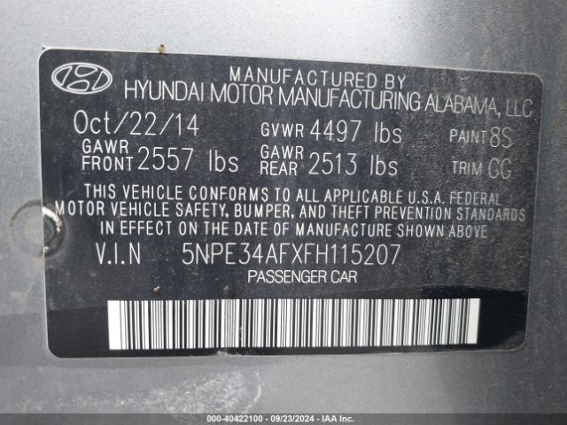 Photo 8 VIN: 5NPE34AFXFH115207 - HYUNDAI SONATA 