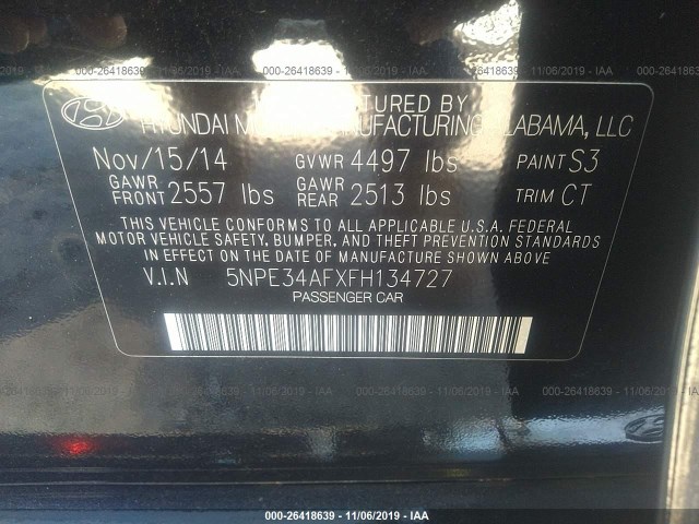 Photo 8 VIN: 5NPE34AFXFH134727 - HYUNDAI SONATA 