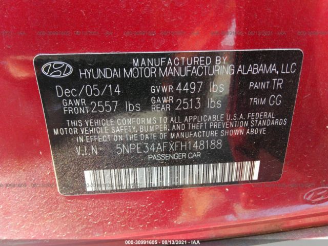 Photo 8 VIN: 5NPE34AFXFH148188 - HYUNDAI SONATA 