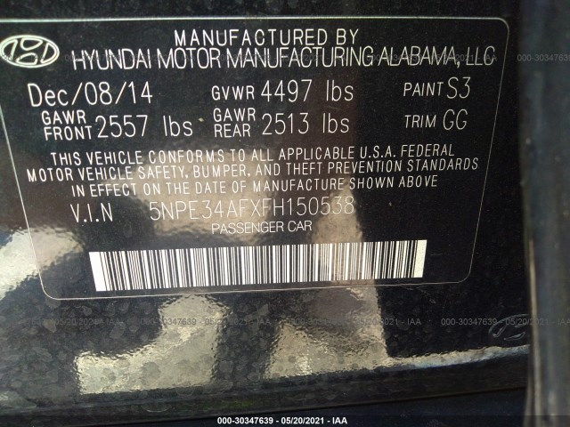 Photo 8 VIN: 5NPE34AFXFH150538 - HYUNDAI SONATA 