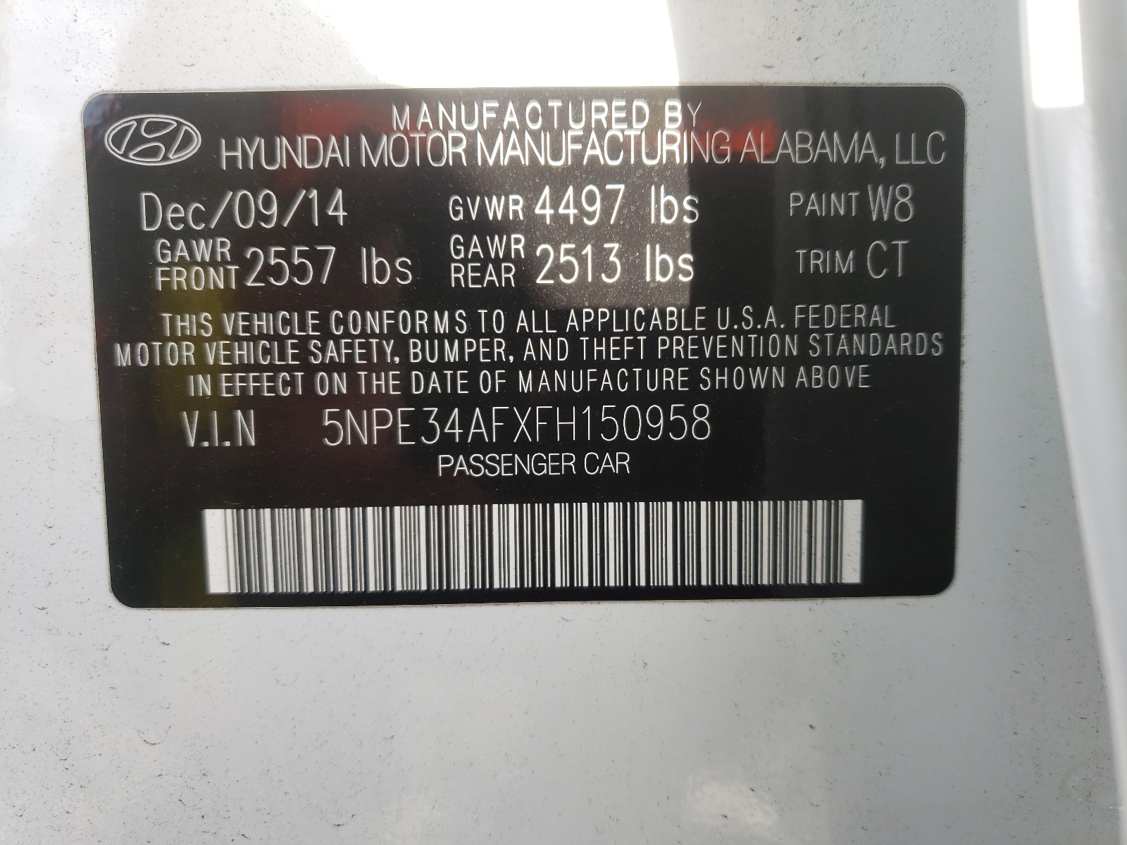 Photo 9 VIN: 5NPE34AFXFH150958 - HYUNDAI SONATA SPO 