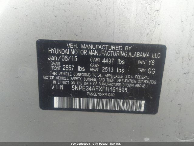 Photo 8 VIN: 5NPE34AFXFH161698 - HYUNDAI SONATA 