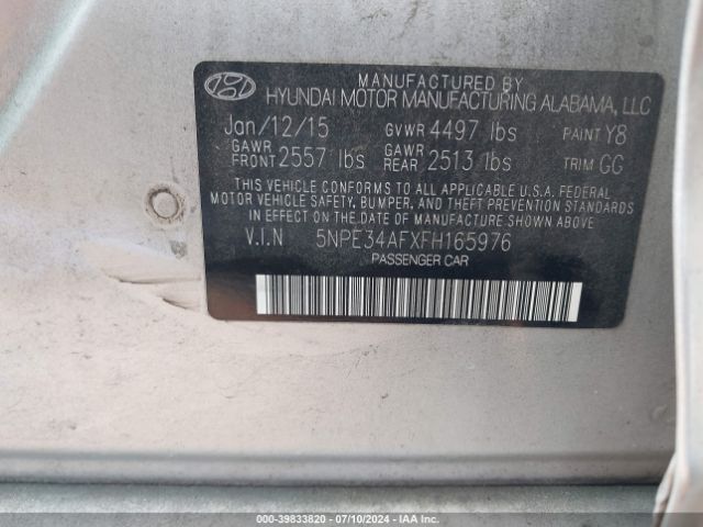 Photo 8 VIN: 5NPE34AFXFH165976 - HYUNDAI SONATA 