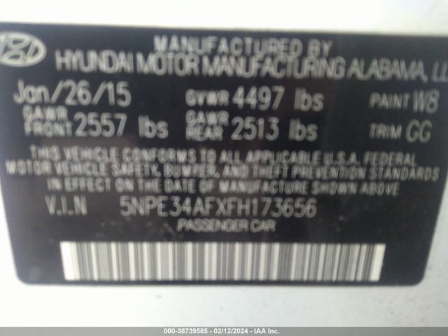 Photo 8 VIN: 5NPE34AFXFH173656 - HYUNDAI SONATA 