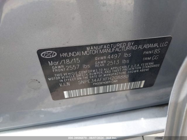 Photo 8 VIN: 5NPE34AFXFH208888 - HYUNDAI SONATA 