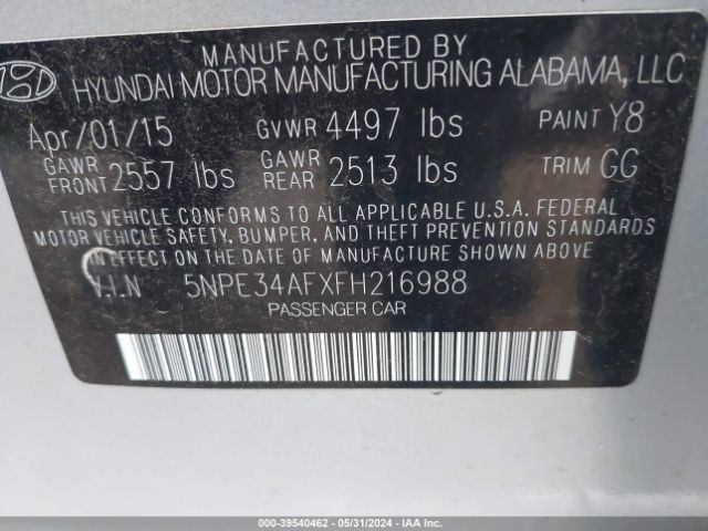 Photo 8 VIN: 5NPE34AFXFH216988 - HYUNDAI SONATA 