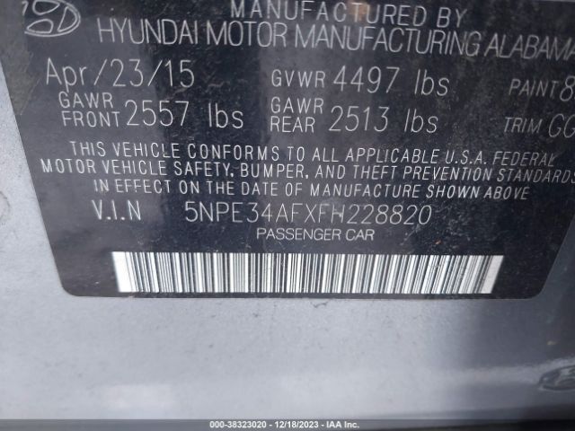 Photo 8 VIN: 5NPE34AFXFH228820 - HYUNDAI SONATA 