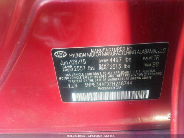 Photo 8 VIN: 5NPE34AFXFH248744 - HYUNDAI SONATA 