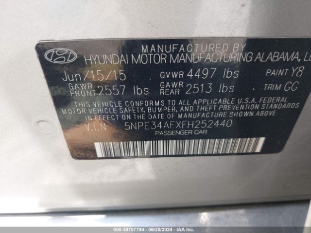 Photo 8 VIN: 5NPE34AFXFH252440 - HYUNDAI SONATA 