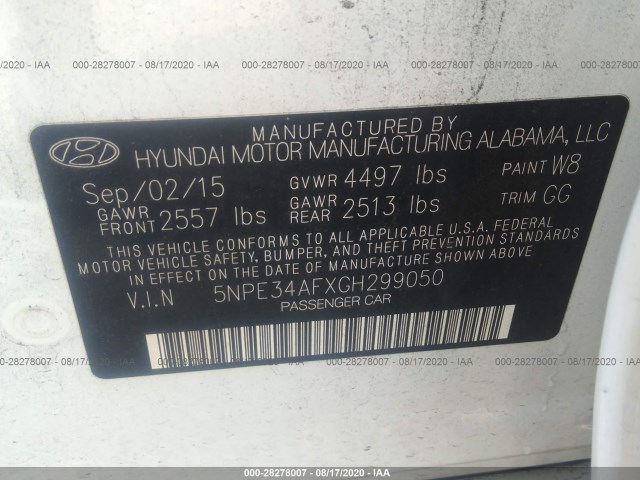 Photo 8 VIN: 5NPE34AFXGH299050 - HYUNDAI SONATA 