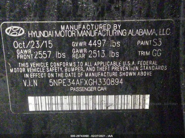 Photo 8 VIN: 5NPE34AFXGH330894 - HYUNDAI SONATA 