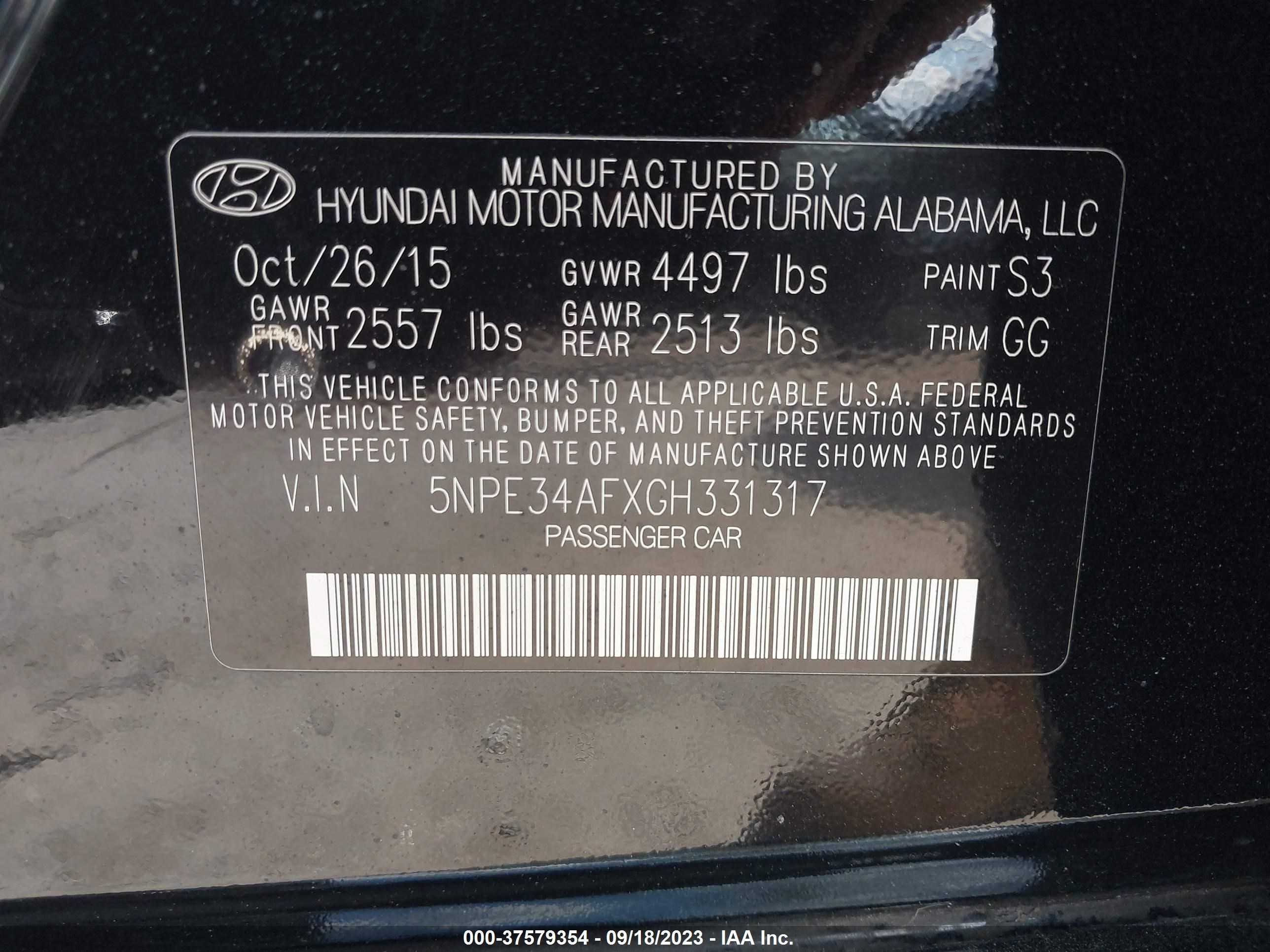 Photo 8 VIN: 5NPE34AFXGH331317 - HYUNDAI SONATA 