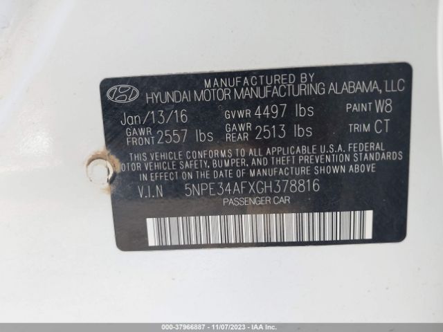 Photo 8 VIN: 5NPE34AFXGH378816 - HYUNDAI SONATA 