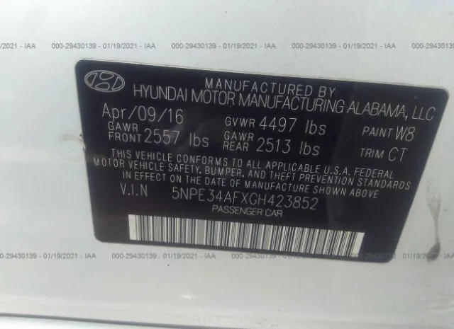 Photo 8 VIN: 5NPE34AFXGH423852 - HYUNDAI SONATA 