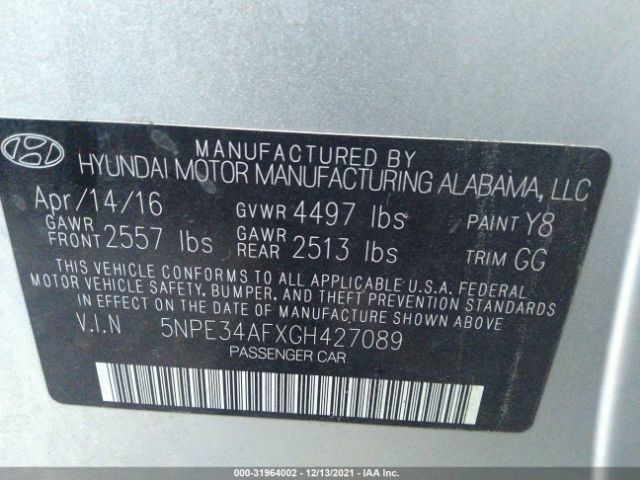 Photo 8 VIN: 5NPE34AFXGH427089 - HYUNDAI SONATA 