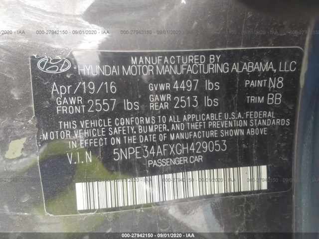 Photo 8 VIN: 5NPE34AFXGH429053 - HYUNDAI SONATA 