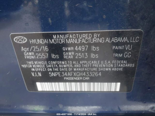 Photo 8 VIN: 5NPE34AFXGH433264 - HYUNDAI SONATA 