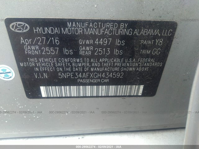 Photo 8 VIN: 5NPE34AFXGH434592 - HYUNDAI SONATA 