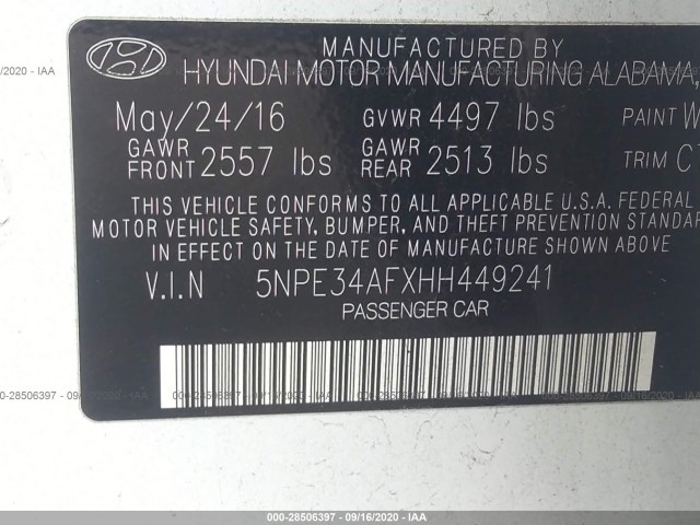 Photo 8 VIN: 5NPE34AFXHH449241 - HYUNDAI SONATA 