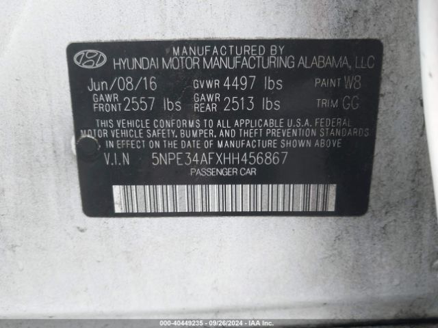 Photo 8 VIN: 5NPE34AFXHH456867 - HYUNDAI SONATA 