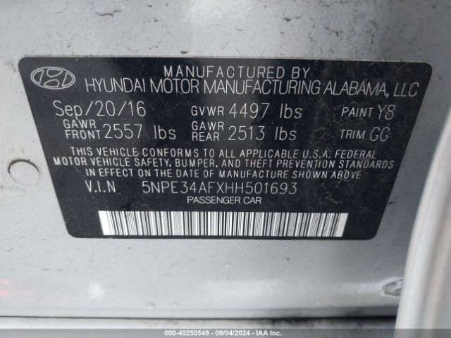 Photo 8 VIN: 5NPE34AFXHH501693 - HYUNDAI SONATA 