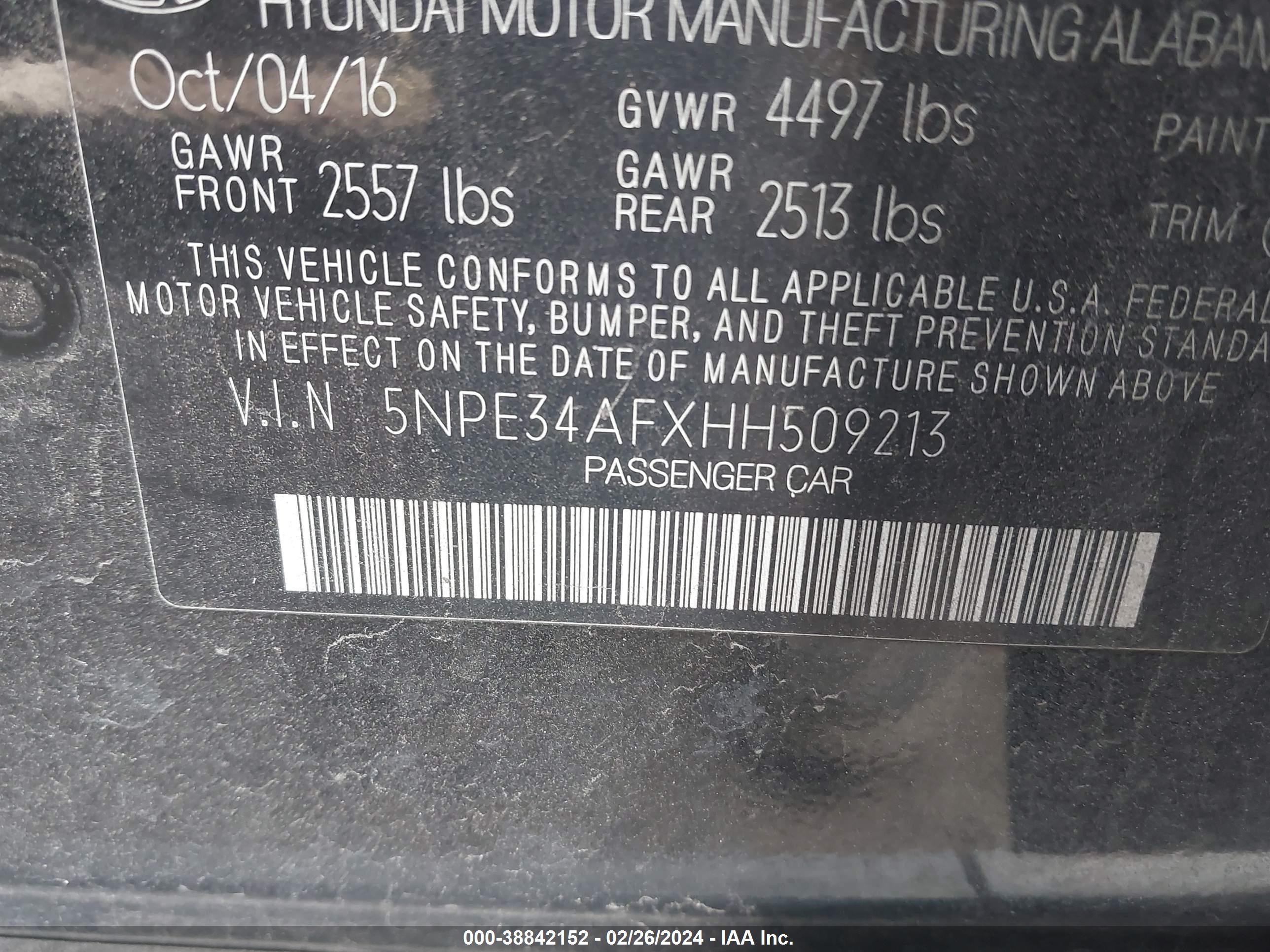 Photo 8 VIN: 5NPE34AFXHH509213 - HYUNDAI SONATA 