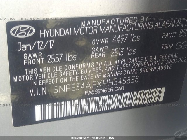 Photo 8 VIN: 5NPE34AFXHH545838 - HYUNDAI SONATA 