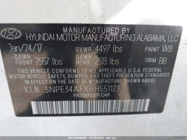 Photo 8 VIN: 5NPE34AFXHH551123 - HYUNDAI SONATA 