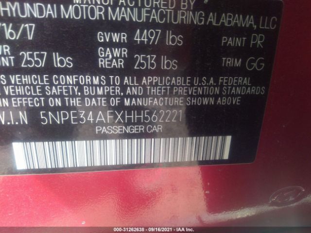 Photo 8 VIN: 5NPE34AFXHH562221 - HYUNDAI SONATA 