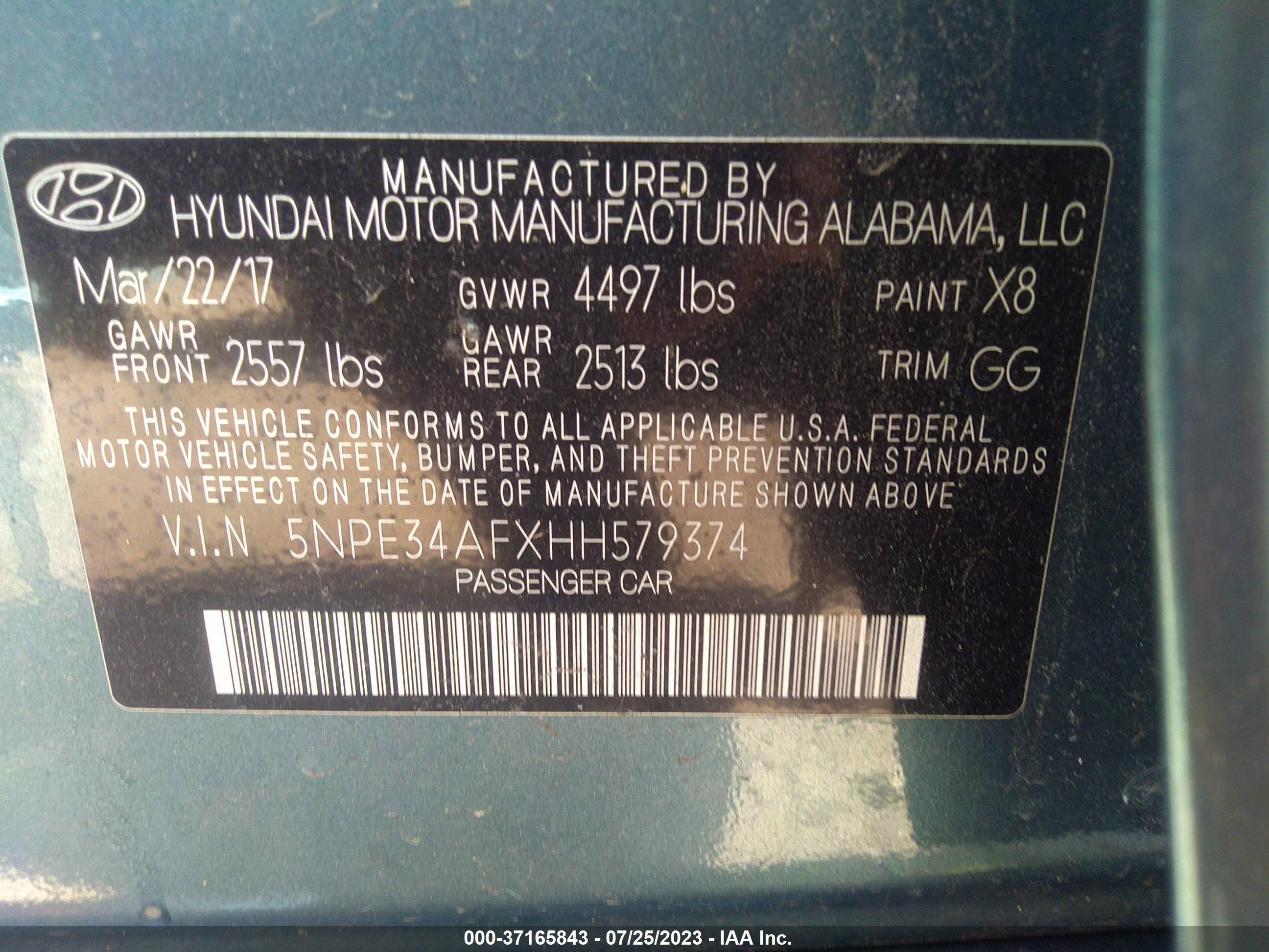 Photo 8 VIN: 5NPE34AFXHH579374 - HYUNDAI SONATA 