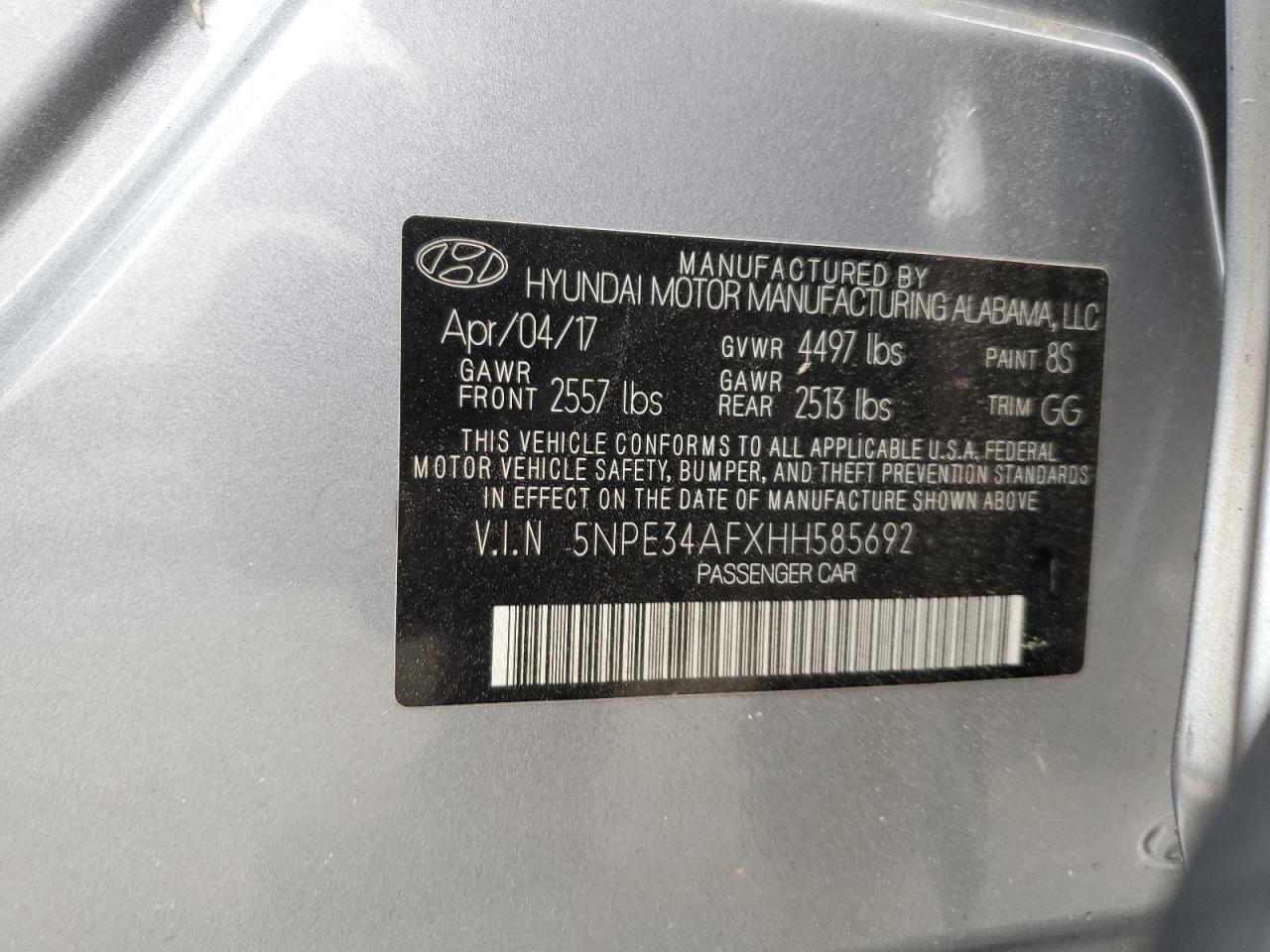 Photo 12 VIN: 5NPE34AFXHH585692 - HYUNDAI SONATA 