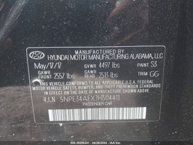 Photo 8 VIN: 5NPE34AFXJH604411 - HYUNDAI SONATA 