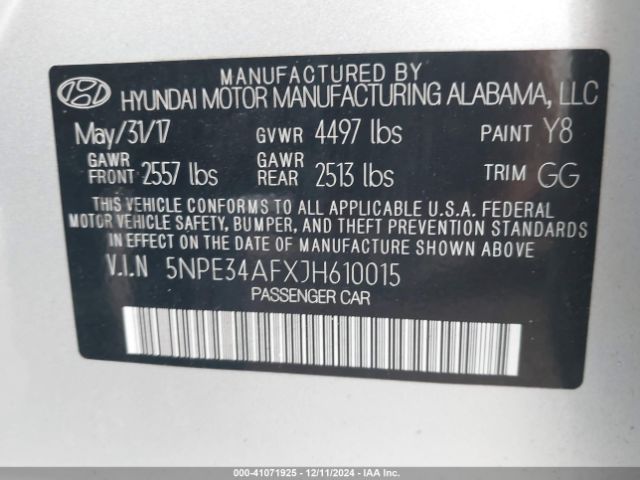 Photo 8 VIN: 5NPE34AFXJH610015 - HYUNDAI SONATA 