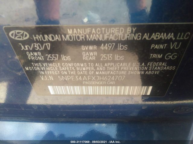 Photo 8 VIN: 5NPE34AFXJH624707 - HYUNDAI SONATA 