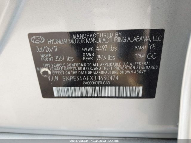 Photo 8 VIN: 5NPE34AFXJH630474 - HYUNDAI SONATA 