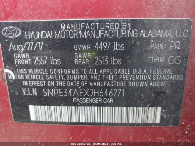 Photo 8 VIN: 5NPE34AFXJH646271 - HYUNDAI SONATA 