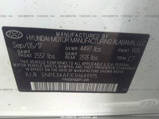 Photo 8 VIN: 5NPE34AFXJH649915 - HYUNDAI SONATA 