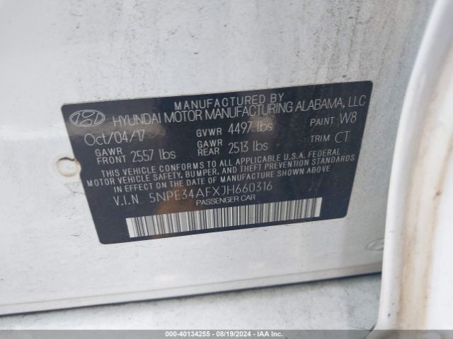 Photo 8 VIN: 5NPE34AFXJH660316 - HYUNDAI SONATA 