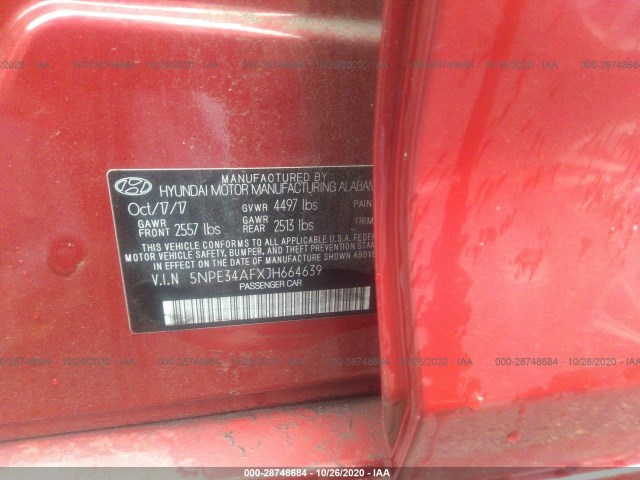 Photo 8 VIN: 5NPE34AFXJH664639 - HYUNDAI SONATA 