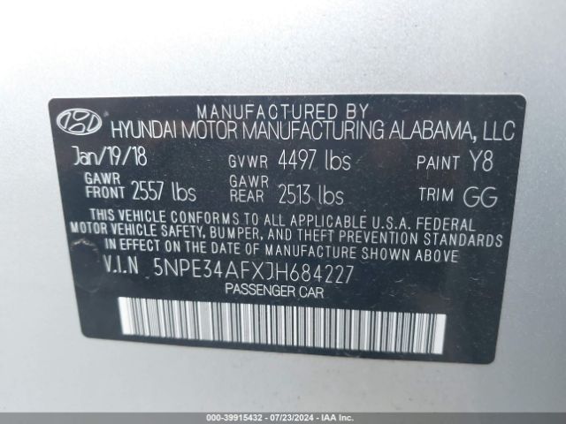 Photo 8 VIN: 5NPE34AFXJH684227 - HYUNDAI SONATA 